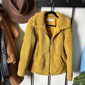 Sebby collection boutique yellow furry fuzzy fleece oversized jacket coat